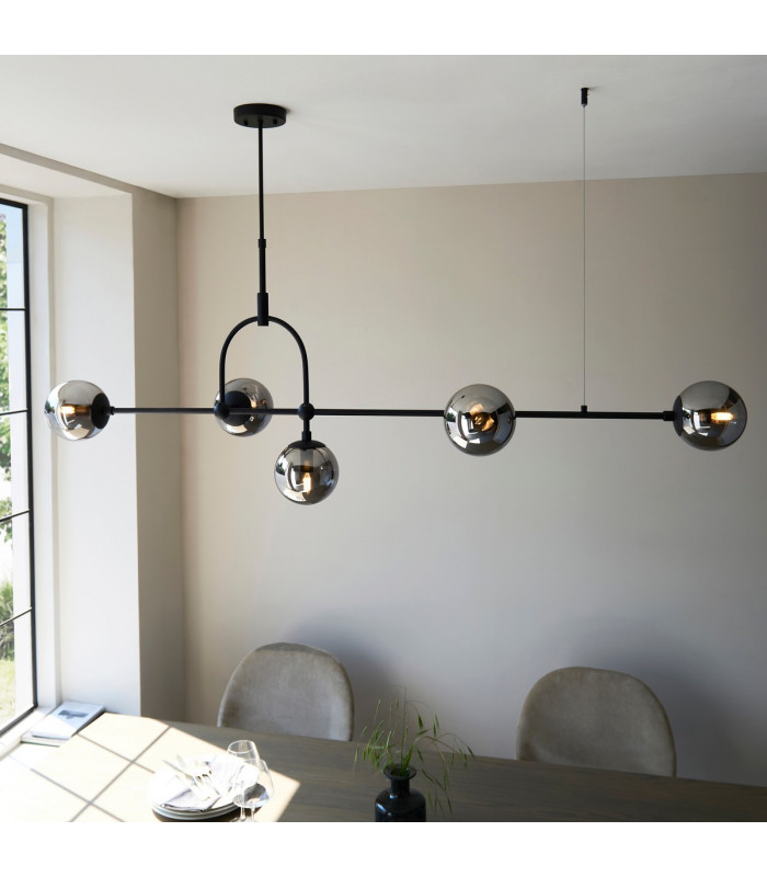 Trieste Bar Pendant Ceiling Light Matt Black Smoked Mirror Glass-4