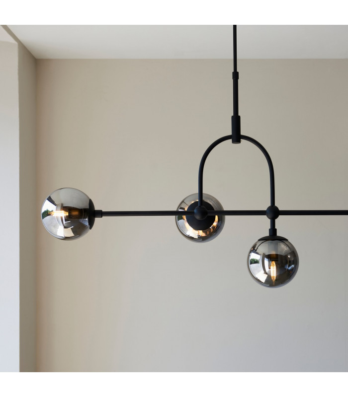 Trieste Bar Pendant Ceiling Light Matt Black Smoked Mirror Glass-5