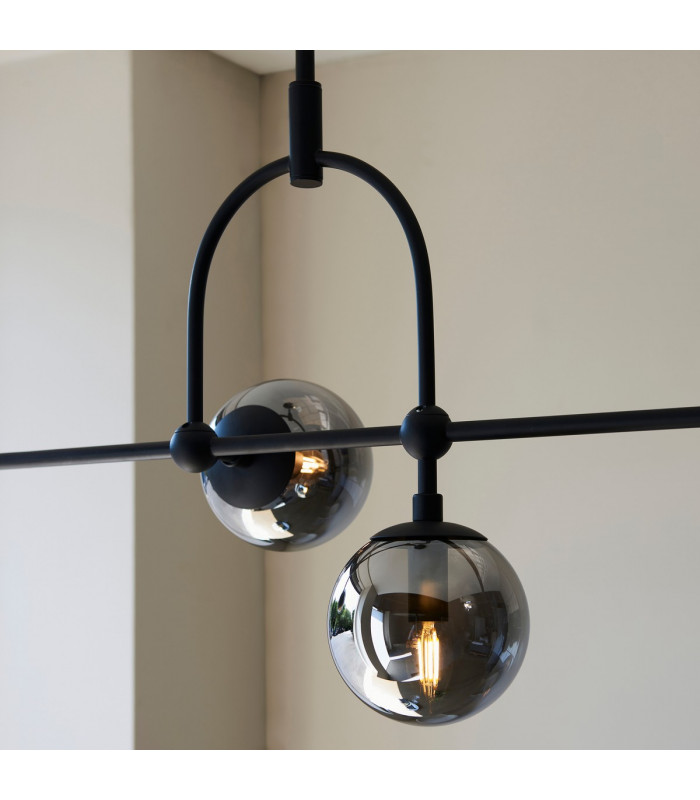 Trieste Bar Pendant Ceiling Light Matt Black Smoked Mirror Glass-6