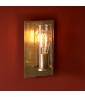 Palermo Wall Lamp Hammered Brass Plate Textured Clear Glass-2