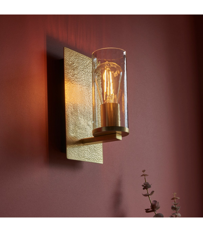 Palermo Wall Lamp Hammered Brass Plate Textured Clear Glass-3