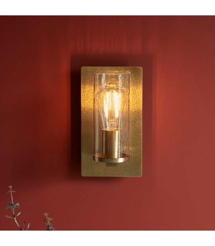 Palermo Wall Lamp Hammered Brass Plate Textured Clear Glass-4