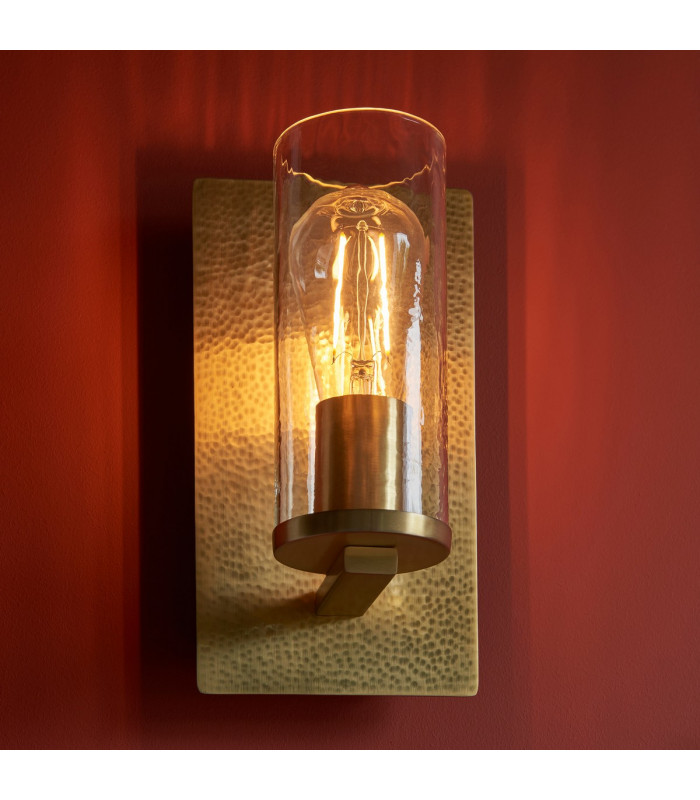 Palermo Wall Lamp Hammered Brass Plate Textured Clear Glass-5