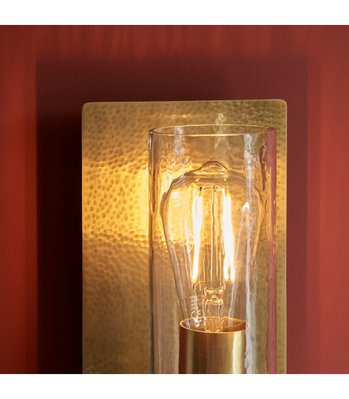 Palermo Wall Lamp Hammered Brass Plate Textured Clear Glass-6