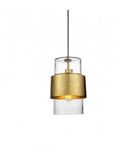 Palermo Slim Pendant Ceiling Light Hammered Brass Plate Textured Clear Glass-1