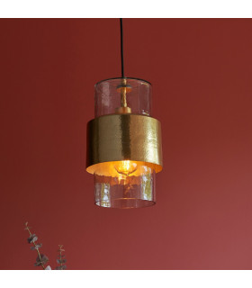 Palermo Slim Pendant Ceiling Light Hammered Brass Plate Textured Clear Glass-2