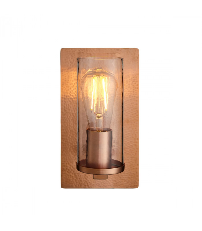 Palermo Wall Lamp Hammered Copper Plate Textured Clear Glass-1