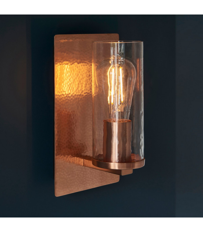 Palermo Wall Lamp Hammered Copper Plate Textured Clear Glass-2