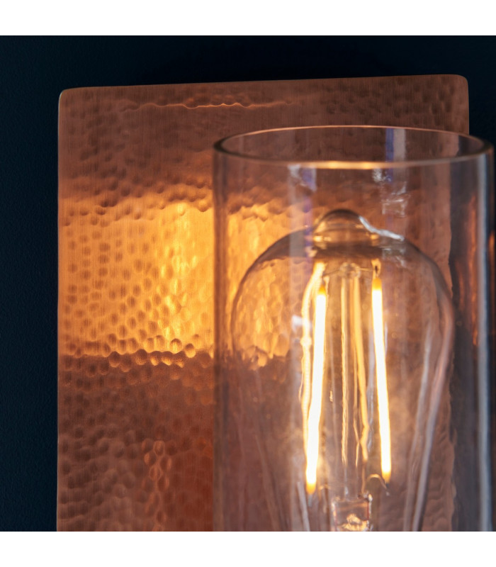 Palermo Wall Lamp Hammered Copper Plate Textured Clear Glass-6