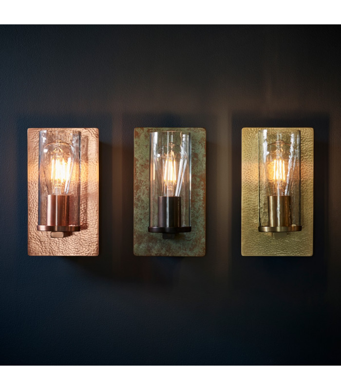 Palermo Wall Lamp Hammered Copper Plate Textured Clear Glass-8