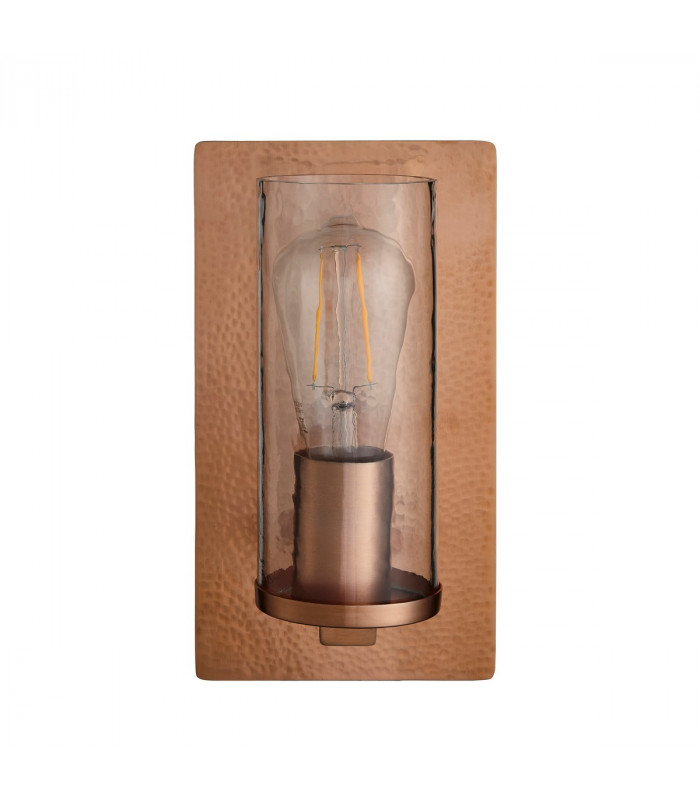 Palermo Wall Lamp Hammered Copper Plate Textured Clear Glass-9
