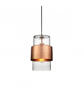 Palermo Slim Pendant Ceiling Light Hammered Copper Plate Textured Clear Glass-1