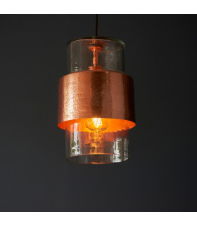 Palermo Slim Pendant Ceiling Light Hammered Copper Plate Textured Clear Glass-2