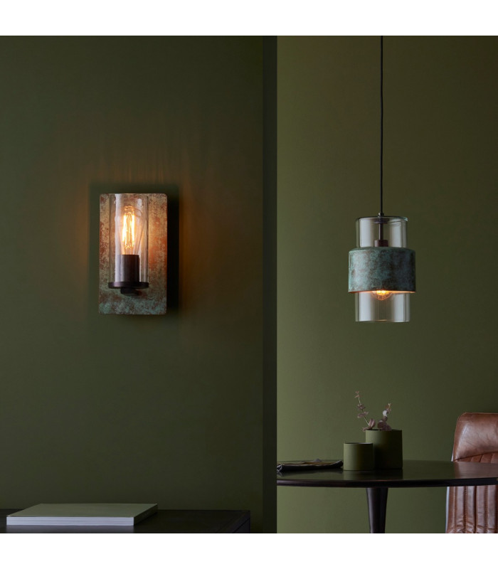Palermo Wall Lamp Verdigris Bronze Plate Clear Glass-7