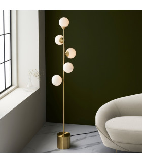 Grosseto Multi Arm Floor Lamp Satin Brass Plate Gloss White Glass-2