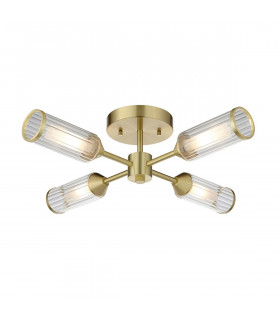 Trieste Multi Arm Semi Flush Ceiling Lamp Satin Brass Plate Clear Frosted Glass-1
