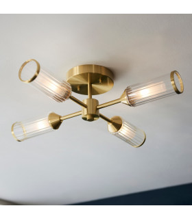Trieste Multi Arm Semi Flush Ceiling Lamp Satin Brass Plate Clear Frosted Glass-2
