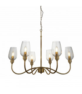 Livorno Multi Arm Pendant Ceiling Light Antique Brass Plate Clear Glass-1