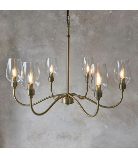 Livorno Multi Arm Pendant Ceiling Light Antique Brass Plate Clear Glass-2