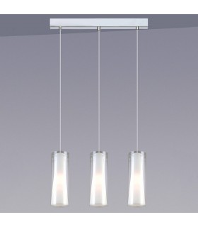 Modern Hanging Pendant Chrome 3 Light  with Glass Shade, E27 - 1