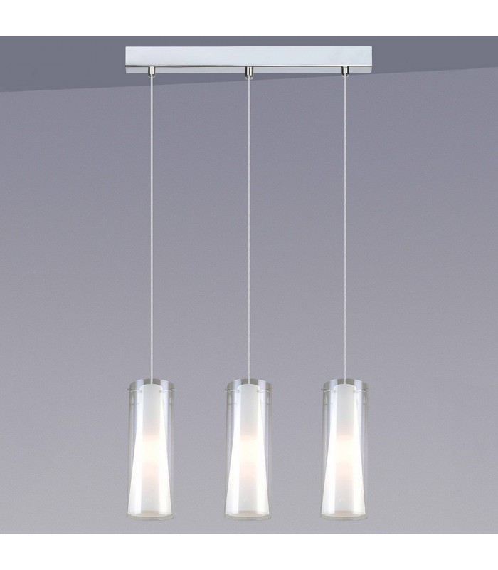 Modern Hanging Pendant Chrome 3 Light  with Glass Shade, E27 - 1