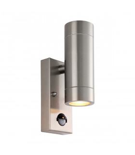 Palin PIR Outdoor Up Down Wall Lamp 2 Light Brushed Stainless Steel IP65-1