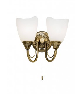 2 Light Indoor Wall Light Antique Brass with Opal Glass, E14 - 1
