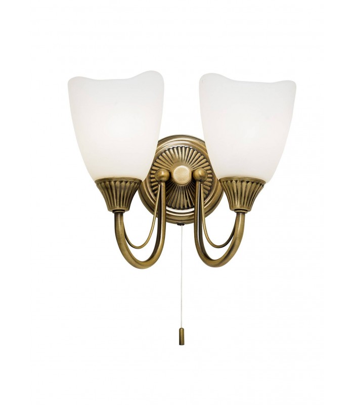 2 Light Indoor Wall Light Antique Brass with Opal Glass, E14 - 1