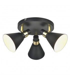Industrial And Retro Flush Ceiling Light Black Matt, Gold 3 Light  with Black Matt, White Shade, E14 - 1