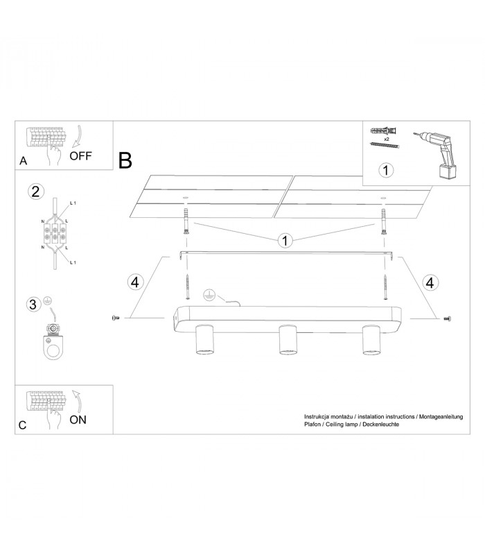 Tavo Industrial Semi Flush Ceiling Light Grey 3x E27-6
