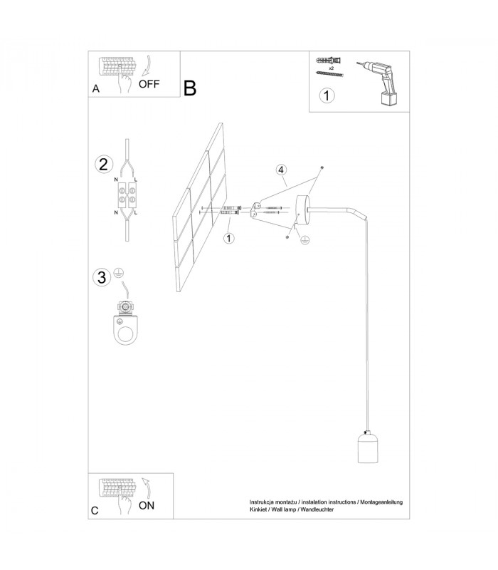 Neso Minimalistic Wall Lamp Black 1x E27-7