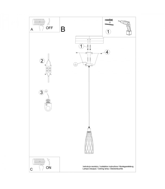 Suba Industrial Wire Frame Pendant Ceiling Light Black 1x E27-6