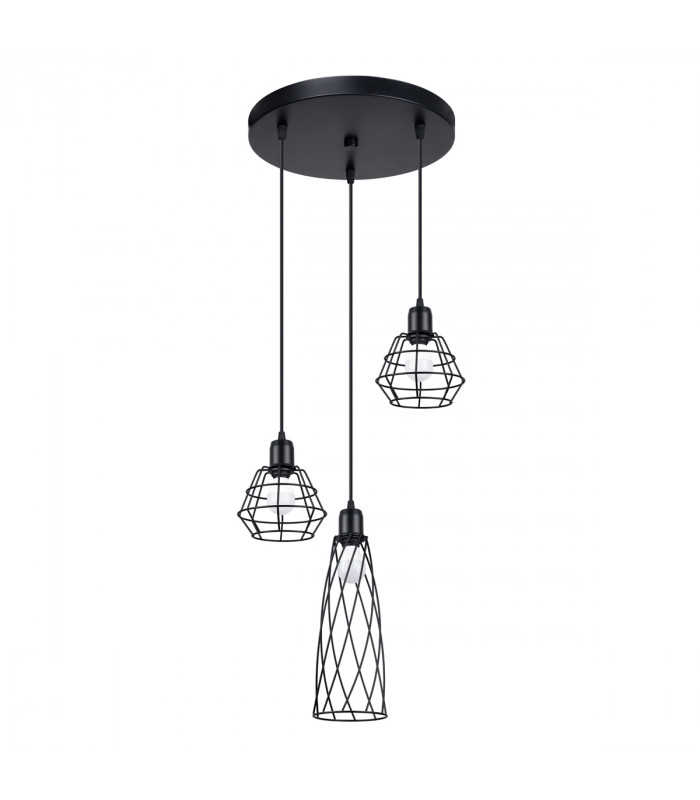 Suba Industrial Cluster Pendant Ceiling Light Black 3x E27-1