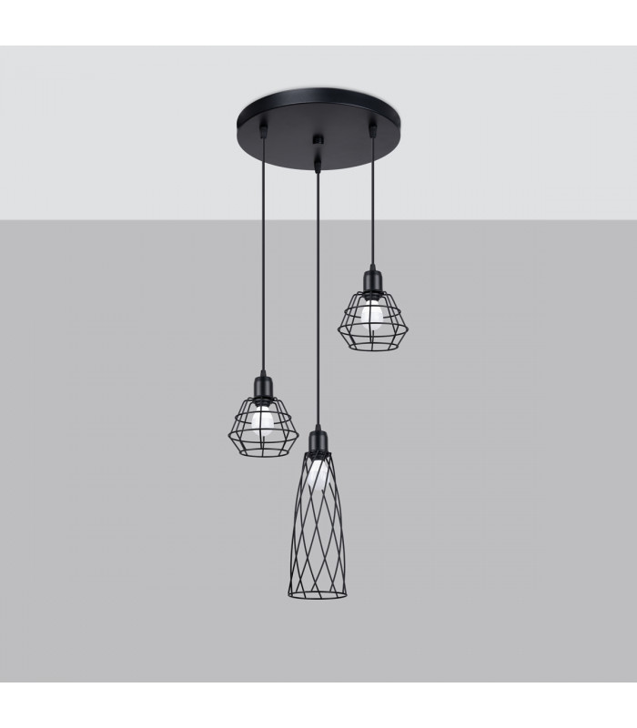Suba Industrial Cluster Pendant Ceiling Light Black 3x E27-2