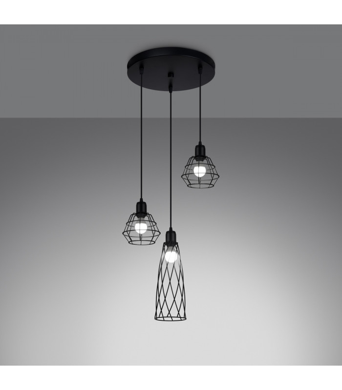 Suba Industrial Cluster Pendant Ceiling Light Black 3x E27-3