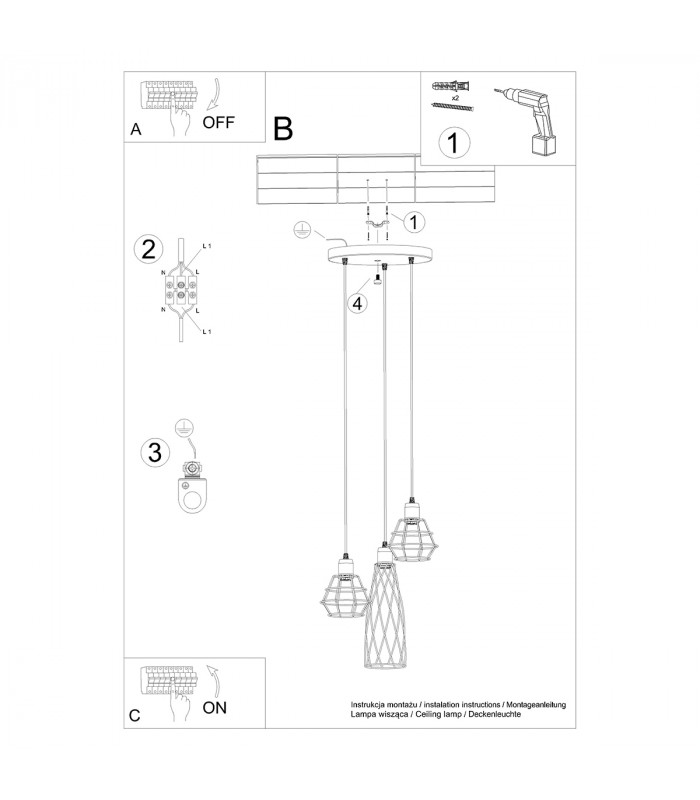 Suba Industrial Cluster Pendant Ceiling Light Black 3x E27-6