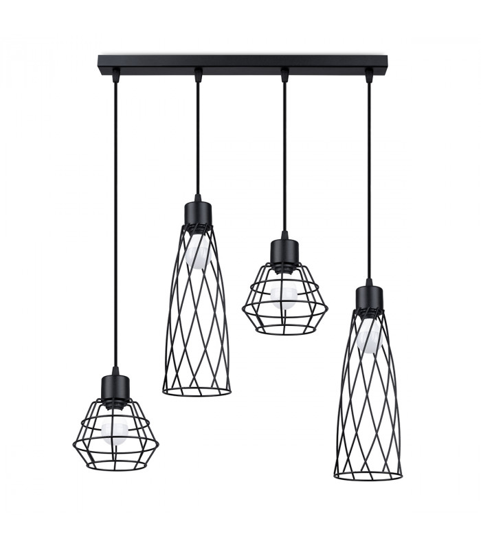 Suba Industrial Bar Pendant Ceiling Light Black 4x E27-1