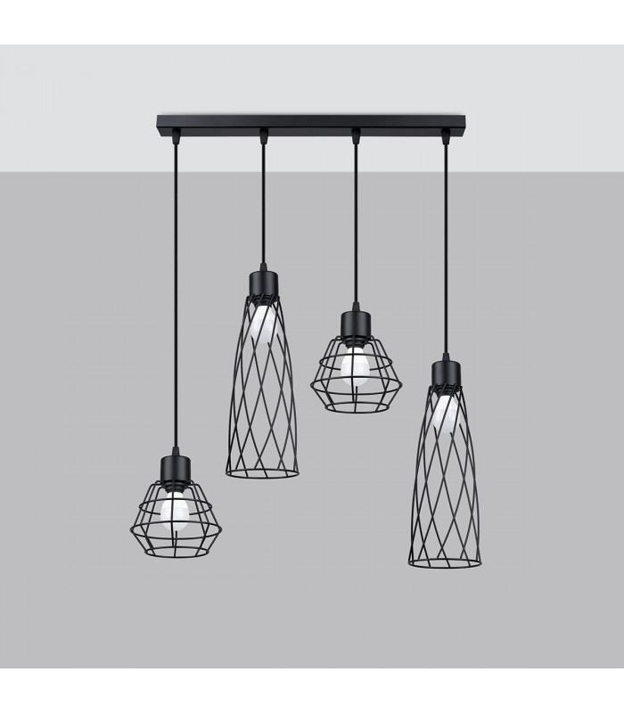 Suba Industrial Bar Pendant Ceiling Light Black 4x E27-2