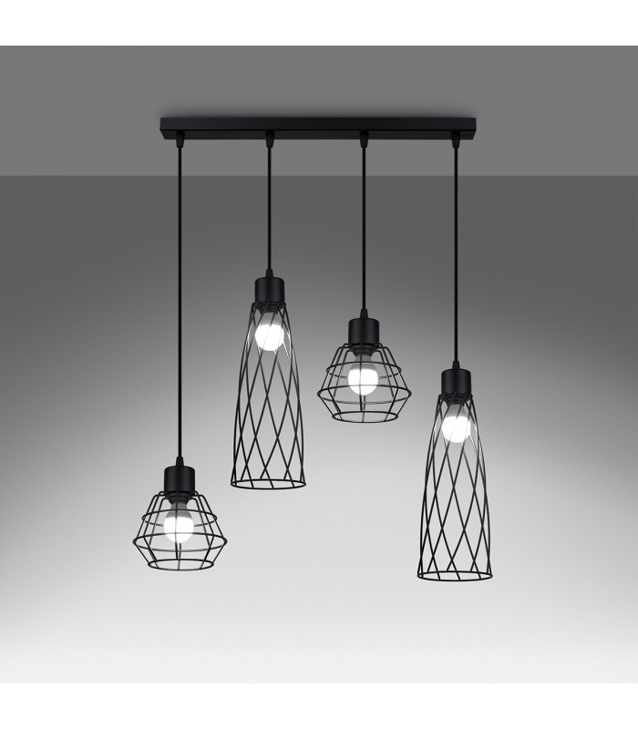 Suba Industrial Bar Pendant Ceiling Light Black 4x E27-3