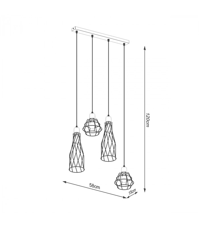 Suba Industrial Bar Pendant Ceiling Light Black 4x E27-5