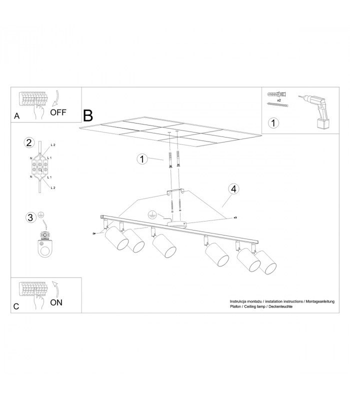 Lemmi Modern Ceiling Spotlight Bar Black 6x GU10-5