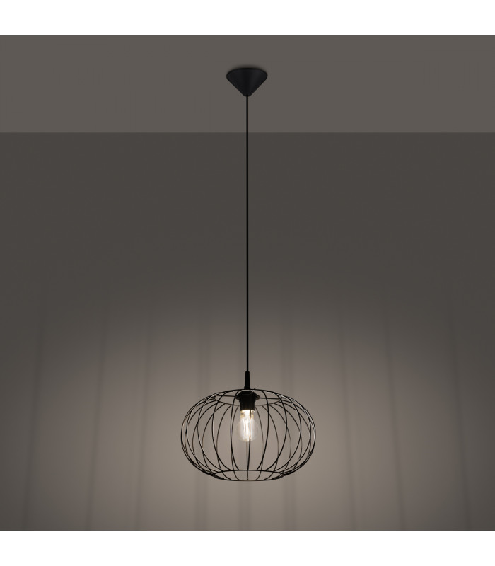 Tsuno Industrial Wire Frame Pendant Ceiling Light Black 1x E27-3