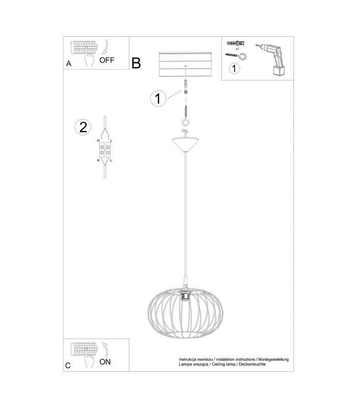 Tsuno Industrial Wire Frame Pendant Ceiling Light Black 1x E27-6