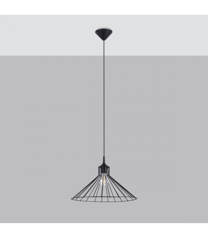 Eda Industrial Wire Frame Pendant Ceiling Light Black 1x E27-2