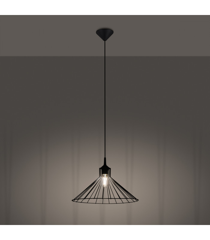 Eda Industrial Wire Frame Pendant Ceiling Light Black 1x E27-3