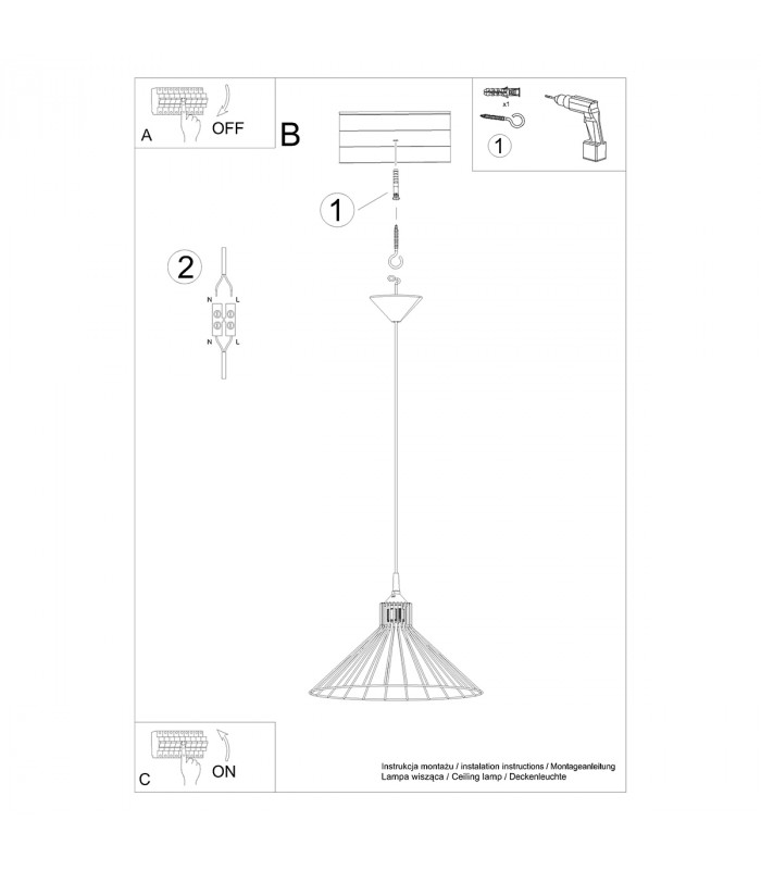 Eda Industrial Wire Frame Pendant Ceiling Light Black 1x E27-6