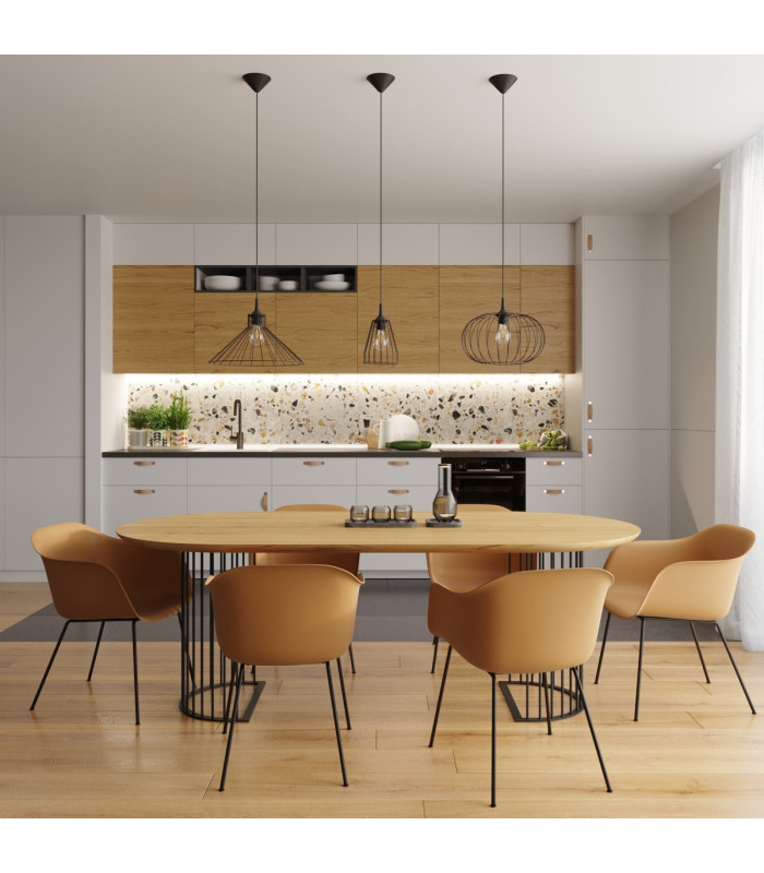Eda Industrial Wire Frame Pendant Ceiling Light Black 1x E27-8