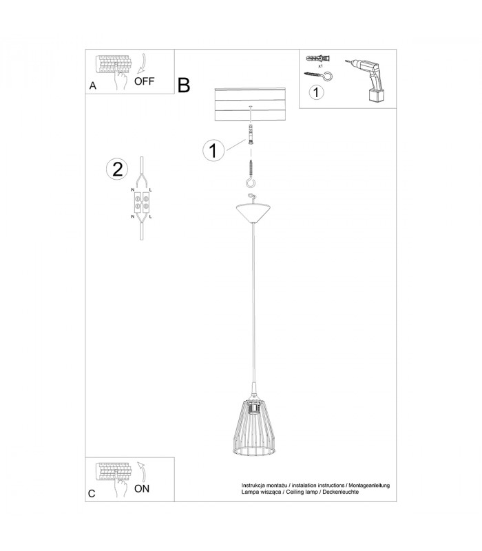 Leyo Industrial Wire Frame Pendant Ceiling Light Black 1x E27-6