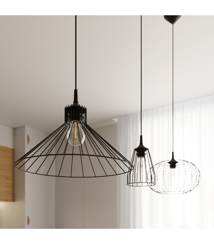 Leyo Industrial Wire Frame Pendant Ceiling Light Black 1x E27-7