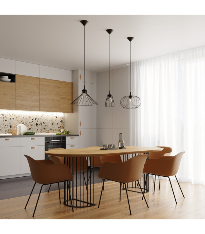 Leyo Industrial Wire Frame Pendant Ceiling Light Black 1x E27-9